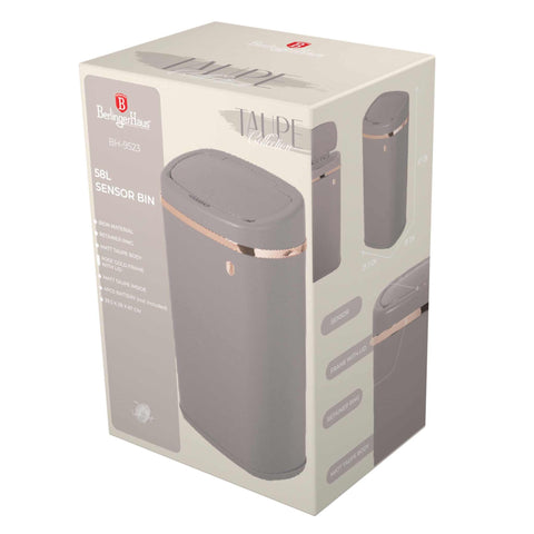 BH/9523, Cubo de basura con sensor de 58 l, color topo mate, cubo de basura con sensor, eléctrico/batería, cubo de basura, cubo de basura, utensilios de cocina