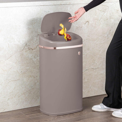 BH/9523, Cubo de basura con sensor de 58 l, color topo mate, cubo de basura con sensor, eléctrico/batería, cubo de basura, cubo de basura, utensilios de cocina