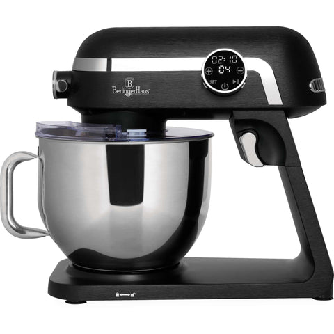 Product image of Kitchen machine. Part of the Black Vantage Collection/Matte Black Collection/Black Silver Collection . Features: • Material: cast aluminium body and stainless steel • 1800 W, 220-240V, 50/60 Hz • Include: • 18/10 stainless steel bowl 7L • Cast aluminium non-st.... (Studio view). Official Berlinger Haus product, boosted by Promintra sl.