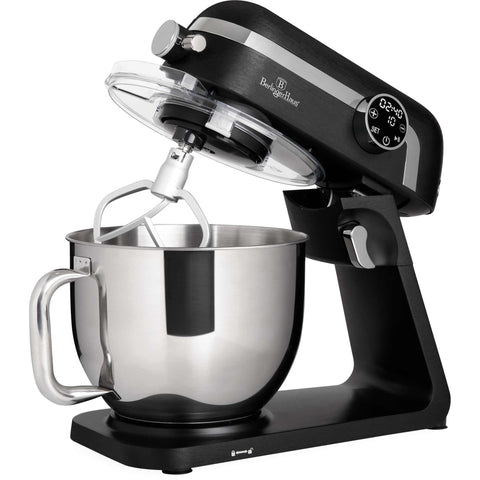 Product image of Kitchen machine. Part of the Black Vantage Collection/Matte Black Collection/Black Silver Collection . Features: • Material: cast aluminium body and stainless steel • 1800 W, 220-240V, 50/60 Hz • Include: • 18/10 stainless steel bowl 7L • Cast aluminium non-st.... (Studio view). Official Berlinger Haus product, boosted by Promintra sl.