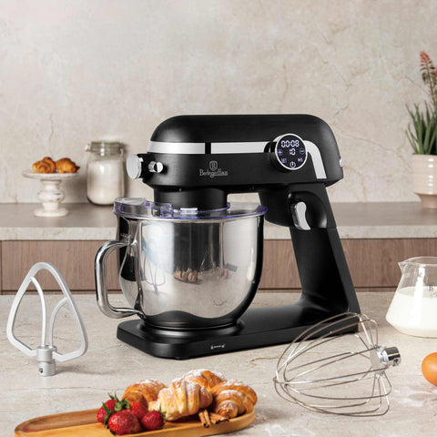 Product image of Kitchen machine. Part of the Black Vantage Collection/Matte Black Collection/Black Silver Collection . Features: • Material: cast aluminium body and stainless steel • 1800 W, 220-240V, 50/60 Hz • Include: • 18/10 stainless steel bowl 7L • Cast aluminium non-st.... (Studio view). Official Berlinger Haus product, boosted by Promintra sl.