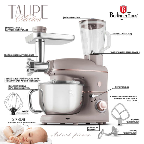 BH/9530, Robot de cocina multifunción 4 en 1, color topo mate, robot de cocina, multiusos, eléctrico, batidora de pie, robot de cocina, electrodomésticos de cocina