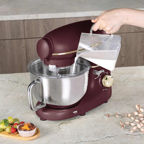 BH/9531, Robot de cocina multifunción 4 en 1, Matt Bordeaux, robot de cocina, multiusos, eléctrico, batidora de pie, robot de cocina, Imagen tipo estilo de vida: detalles y funciones.