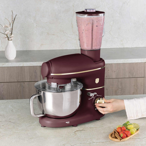 BH/9531, Robot de cocina multifunción 4 en 1, Matt Bordeaux, robot de cocina, multiusos, eléctrico, batidora de pie, robot de cocina, Imagen tipo estilo de vida: detalles y funciones.