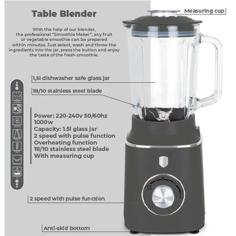 Batidora De Mesa Con Jarra De Cristal De 1,5L 1000W