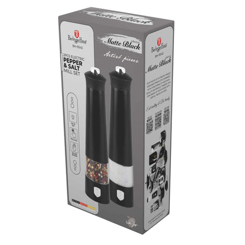 BH/9543, Juego de 2 molinillos eléctricos de sal y pimienta, negro mate, juego de molinillos de sal y pimienta, eléctrico, batería, juego de molinillos eléctricos de sal y pimienta, juego de molinillos de sal y pimienta, Berlinger Haus, Promintra, caja de regalo, concepto, estilo de vida