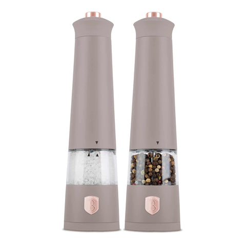BH/9544N, Conjunto de 2 Moedores Elétricos de Sal e Pimenta, Taupe Fosco, Conjunto de Moedores de Sal e Pimenta, Elétrico/A Bateria, Conjunto de Moedores Elétricos de Sal e Pimenta, Conjunto de Moedores de Sal e Pimenta