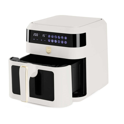 Product image of Air fryer 6,3L visible window. Part of the Sahara Collection . Features: • Power: 220-240V ~ 50Hz 1300W • Temperature control: 80-200℃ • XXL SIZE: Capacity: 6,3L • Non-stick oil tray and food basket - dishwasher safe • D.... (Studio view). Official Berlinger Haus product, boosted by Promintra sl.