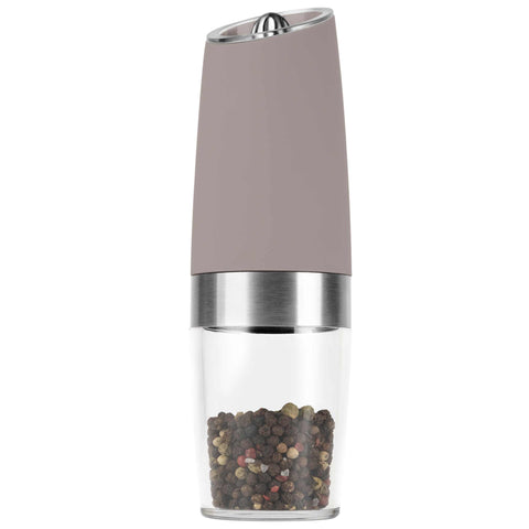 Product image of Gravity pepper and salt mill 2pcs set. Part of the Taupe Collection . Features: • Material: plastic with CERAMIC grinder • Batteries: 6 pcs AAA (not inc.) • WITH LIGHT • Color: matt taupe • 2 pcs set. (Conceptual view). Official Berlinger Haus product, boosted by Promintra sl.