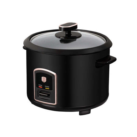 Product image of Electric rice cooker. Part of the Black Rose Collection . Features: • Material: stainless steel, aluminum, glass, plastic • 220-240V 50 / 60Hz 700W • Capacity: 1,8L, 10 cups • Length of power cord: 110 cm • Color: b.... (Studio view). Official Berlinger Haus product, boosted by Promintra sl.