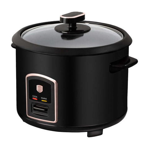 Product image of Electric rice cooker. Part of the Black Rose Collection . Features: • Material: stainless steel, aluminum, glass, plastic • 220-240V 50 / 60Hz 700W • Capacity: 1,8L, 10 cups • Length of power cord: 110 cm • Color: b.... (Studio view). Official Berlinger Haus product, boosted by Promintra sl.