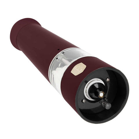Product image of Electric pepper and salt mill 2pcs set. Part of the Leonardo Collection . Features: • Material: stainless steel with CERAMIC grinder • Batteries: 4 pcs AAA (not inc.) • WITH LIGHT • Color: matt bordeaux • 2 pcs set. (Conceptual view). Official Berlinger Haus product, boosted by Promintra sl.