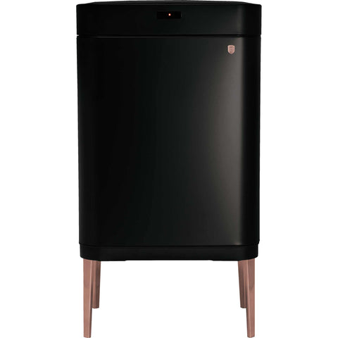 Product image of Sensor bin 60L. Part of the Black Rose Collection . Features: • Material: iron • Size: 76*42*30 cm 60L • Power: 4 pcs AA battery (not included) • Color: matt black- rose gold. (Studio view). Official Berlinger Haus product, boosted by Promintra sl.