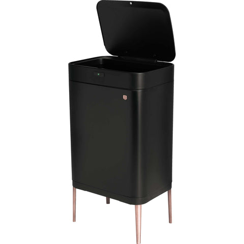 Product image of Sensor bin 60L. Part of the Black Rose Collection . Features: • Material: iron • Size: 76*42*30 cm 60L • Power: 4 pcs AA battery (not included) • Color: matt black- rose gold. (Studio view). Official Berlinger Haus product, boosted by Promintra sl.