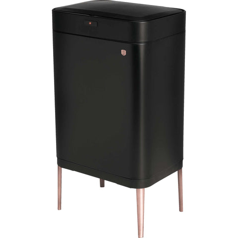 Product image of Sensor bin 60L. Part of the Black Rose Collection . Features: • Material: iron • Size: 76*42*30 cm 60L • Power: 4 pcs AA battery (not included) • Color: matt black- rose gold. (Studio view). Official Berlinger Haus product, boosted by Promintra sl.
