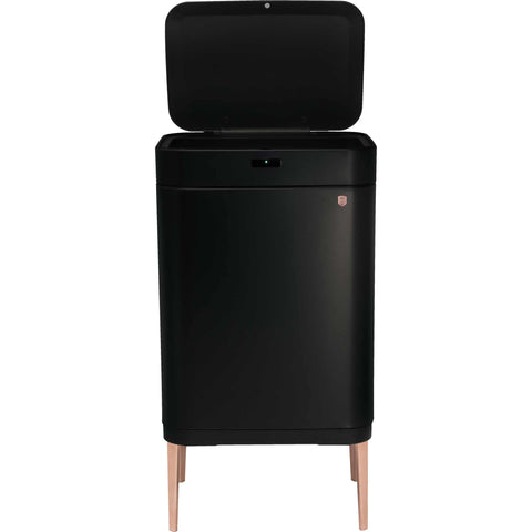 Product image of Sensor bin 60L. Part of the Black Rose Collection . Features: • Material: iron • Size: 76*42*30 cm 60L • Power: 4 pcs AA battery (not included) • Color: matt black- rose gold. (Studio view). Official Berlinger Haus product, boosted by Promintra sl.
