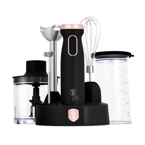 BH/9561, batidora de mano 6 en 1, color negro y oro rosa, eléctrica, de inmersión, con soporte, electrodomésticos de cocina