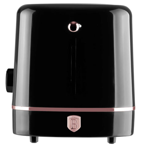 Product image of Toaster. Part of the Black Rose Collection . Features: • Material: stainless steel, plastic • 220-240V 50/60 Hz 850W • Length of power cord: 65-70 cm • Color: black- rose gold. (Studio view). Official Berlinger Haus product, boosted by Promintra sl.