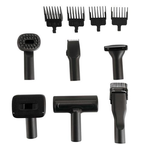 Product image of Pet grooming vacuum cleaner. Part of the Black Rose Collection . Features: • Power: 220-240V, 50-60Hz, 350W • Dust capacity: 2,2L • Accessories: • Hair remover roller • Crevice tool • Deshedding brush • Grooming brush • El.... (Studio view). Official Berlinger Haus product, boosted by Promintra sl.