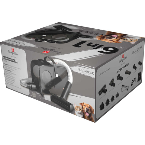 Product image of Pet grooming vacuum cleaner. Part of the Black Rose Collection . Features: • Power: 220-240V, 50-60Hz, 350W • Dust capacity: 2,2L • Accessories: • Hair remover roller • Crevice tool • Deshedding brush • Grooming brush • El.... (Studio view). Official Berlinger Haus product, boosted by Promintra sl.