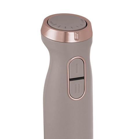Product image of Hand blender. Part of the Taupe Collection . Features: • Material: stainless steel, plastic • Voltage: 220-240V 50-60Hz • Power: 800W • Color: matt taupe. (Studio view). Official Berlinger Haus product, boosted by Promintra sl.