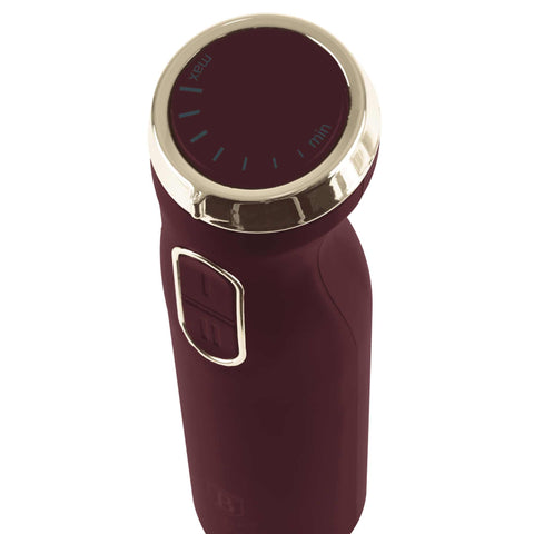 Product image of Hand blender. Part of the Leonardo Collection . Features: • Material: stainless steel, plastic • Voltage: 220-240V 50-60Hz • Power: 800W • Color: matt bordeaux. (Studio view). Official Berlinger Haus product, boosted by Promintra sl.