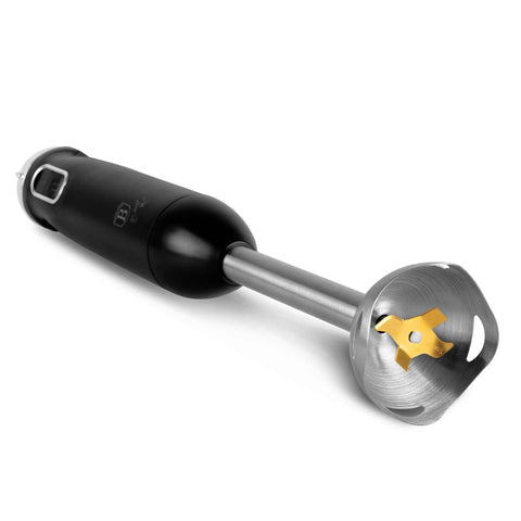 Product image of Hand blender. Part of the Black Vantage Collection/Matte Black Collection/Black Silver Collection/Eternal Collection . Features: • Material: stainless steel, plastic • Voltage: 220-240V 50-60Hz • Power: 800W • Color: matt black. (Studio view). Official Berlinger Haus product, boosted by Promintra sl.