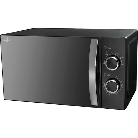 Product image of Mechanical microwave oven 20L. Part of the Black Vantage Collection/Matte Black Collection/Black Silver Collection . Features: • Input power: 1200W/ 2450 MHz • Output power: 700W • Capacity: 20L • Glass plate: Ø24,5 cm • Size: 26,2*45,2*33,5 cm • Color: black- silver. (Studio view). Official Berlinger Haus product, boosted by Promintra sl.