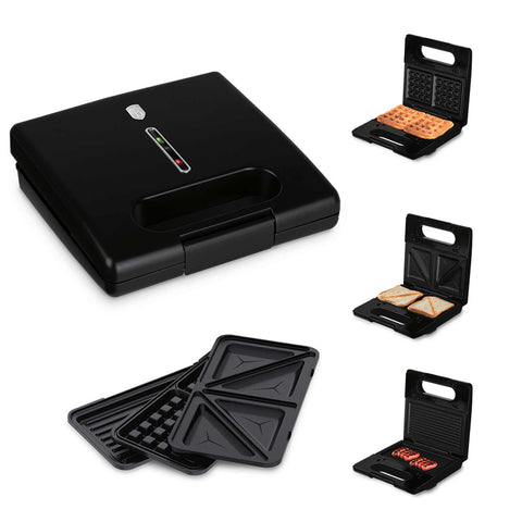 BH/9638, sandwichera 3 en 1 con placas desmontables, negro mate, sandwichera 3 en 1, eléctrica, sandwichera eléctrica, prensa para paninis, panini maker, grill, waflera, multifuncional, electrodomésticos de cocina, sandwichera