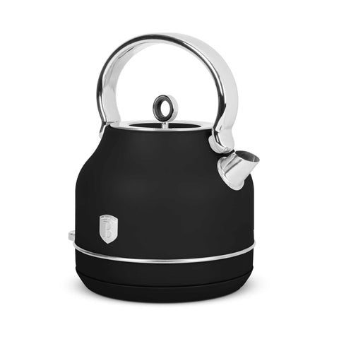 Imatge del producte de Bullidor elèctric amb termòmetre. Forma part de la col·lecció Black Vantage/Matte Black/Black Silver/Eternal. Característiques: • Material: acer inoxidable 18/10 • Capacitat: 1,7 L • Voltatge: 220-240 V, 50/60 Hz • Potència: 2200 W • Longitud del cable d'alimentació: 75 cm • Color: negre mat. (Vista d'estudi). Producte oficial de Berlinger, impulsat per Promintra sl.