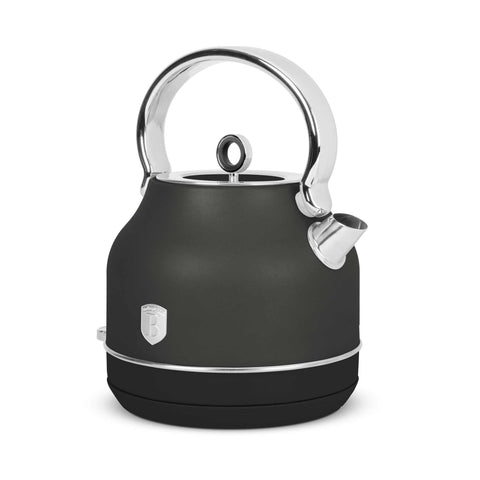 Product image of Electric kettle with thermometer. Part of the Anthracite Collection . Features: • Material: 18/10 stainless steel • Capacity: 1,7L • Voltage: 220-240V,50/60Hz • Power: 2200W • Length of power cord: 75 cm • Color: matt anthracite. (Studio view). Official Berlinger Haus product, boosted by Promintra sl.