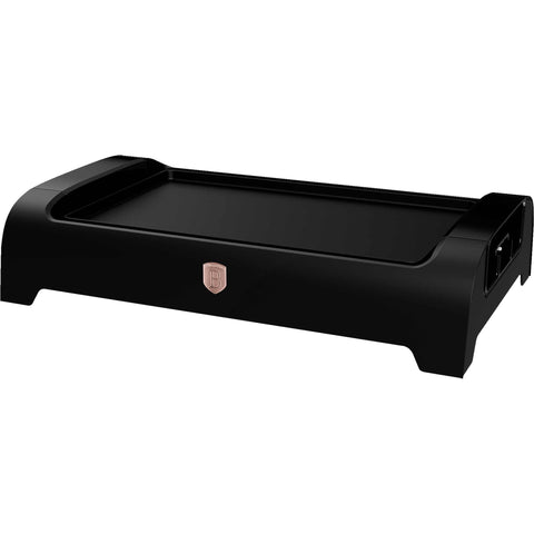 Product image of Electric table grill. Part of the Black Rose Collection . Features: • Power: 220-240V, 60/50Hz, 1500W • Plate size: 37*24 cm • Detachable cast aluminium heating plate with non-stick coating • Color: black. (Studio view). Official Berlinger Haus product, boosted by Promintra sl.