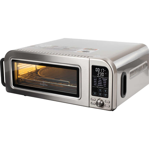 Product image of Pizza oven. Part of the Black Vantage Collection/Matte Black Collection/Black Silver Collection/Eternal Collection . Features: • Power: 2000W • Voltage: 220-240 V • Capacity: 18 L (12" pizza) • 6 accessories: • Oven rack • Aluminium bottom tray • Chrome air fry basket • Dou.... (Studio view). Official Berlinger Haus product, boosted by Promintra sl.
