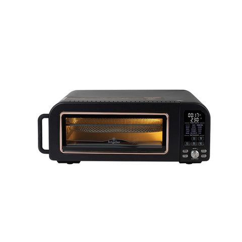 Product image of Pizza oven. Part of the Black Rose Collection . Features: • Power: 2000W • Voltage: 220-240 V • Capacity: 18 L (12" pizza) • 6 accessories: • Oven rack • Aluminium bottom tray • Chrome air fry basket • Dou.... (Studio view). Official Berlinger Haus product, boosted by Promintra sl.