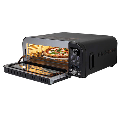 Product image of Pizza oven. Part of the Black Rose Collection . Features: • Power: 2000W • Voltage: 220-240 V • Capacity: 18 L (12" pizza) • 6 accessories: • Oven rack • Aluminium bottom tray • Chrome air fry basket • Dou.... (Studio view). Official Berlinger Haus product, boosted by Promintra sl.
