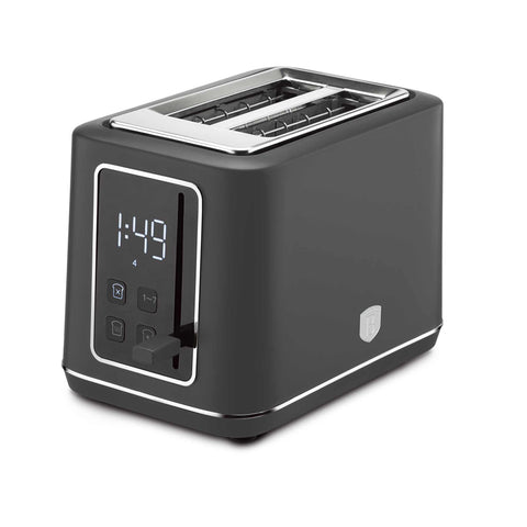 Product image of Digital toaster. Part of the Anthracite Collection . Features: • Material: stainless steel with plastic housing • 220-240V 50/60 Hz 870W • Size: 27,8*16,6*19,1 cm • Length of power cord: 75 cm • Color: matt ant.... (Studio view). Official Berlinger Haus product, boosted by Promintra sl.