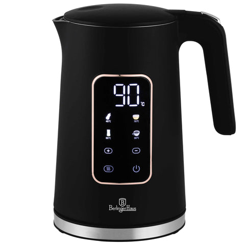 Product image of Digital electric kettle. Part of the Black Rose Collection . Features: • Material: 18/10 stainless steel inside, plastic • Capacity: 1,7L • Voltage: 220-240V,50/60Hz • Power: 2200W • Length of power cord: 70-75 cm • Co.... (Studio view). Official Berlinger Haus product, boosted by Promintra sl.