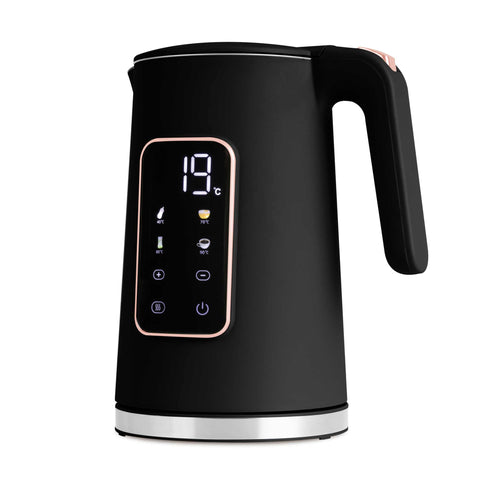 Product image of Digital electric kettle. Part of the Black Rose Collection . Features: • Material: 18/10 stainless steel inside, plastic • Capacity: 1,7L • Voltage: 220-240V,50/60Hz • Power: 2200W • Length of power cord: 70-75 cm • Co.... (Studio view). Official Berlinger Haus product, boosted by Promintra sl.