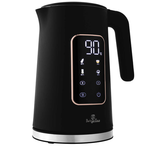 Product image of Digital electric kettle. Part of the Black Rose Collection . Features: • Material: 18/10 stainless steel inside, plastic • Capacity: 1,7L • Voltage: 220-240V,50/60Hz • Power: 2200W • Length of power cord: 70-75 cm • Co.... (Studio view). Official Berlinger Haus product, boosted by Promintra sl.
