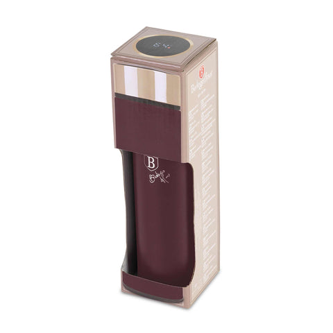 Product image of Drinking bottle with LED temperature display 0,5L. Part of the Leonardo Collection . Features: • Material: inner body 18/10 stainless steel with matt powder coating • Capacity: 0,5 L • 18/10 stainless steel purifying filter • Color: matt bord.... (Studio view). Official Berlinger Haus product, boosted by Promintra sl.