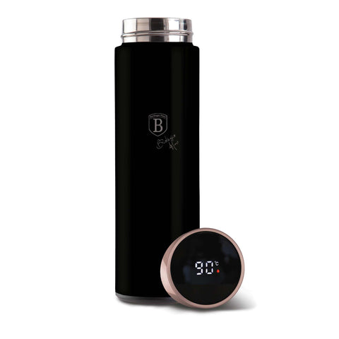 BH/7957, BH/9680, BH/9680A, Black Rose Collection, botella, Botella con pantalla LED de temperatura de 0, botella de agua, botella deportiva, Bottle, café, color negro y oro rosa, Food Storage, l, pantalla LED, tea-coffee, termo, té