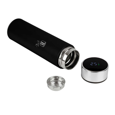 BH/9681, Ampolla amb pantalla LED de temperatura, 0,5 L, Negra, Platejada, Ampolla esportiva, Ampolla d'aigua, Term, Pantalla LED
