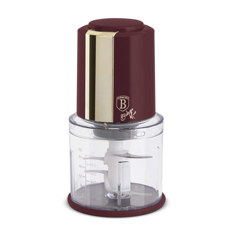 Product image of Chopper 2in1. Part of the Leonardo Collection . Features: • Material: plastic • Power: 300 W • 220-240 V 50 Hz • Capacity: 0,6L • Color: bordeaux. (Studio view). Official Berlinger Haus product, boosted by Promintra sl.