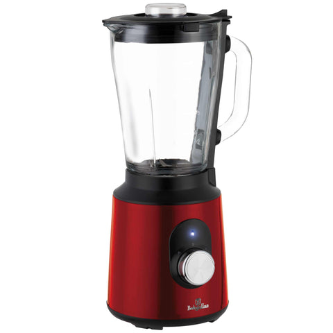 Imatge del producte de batedora de taula amb recipient de VIDRE d'1,5 L i 1000 W. Forma part de l'edició Metallic Line Burgundy. Característiques: • Material: acer inoxidable, vidre, plàstic • Potència: 1000 W • Voltatge: 220-240 V, 50-60 Hz • Recipient de vidre d'1,5 L amb doble sistema de bloqueig de seguretat (ambdós en...). (Vista d'estudi) per a la marca oficial de Berlinger Haus.