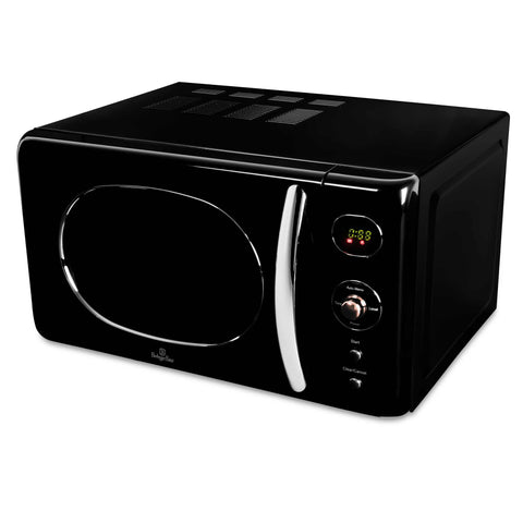 Product image of Digital microwave oven 20L. Part of the Black Rose Collection . Features: • Input power: 1200W/ 2450 MHz • Output power: 800W • Capacity: 20L • Glass plate: Ø24,5 cm • Size: 26,2*45,2*38,6 cm • Color: black- rose gold. (Studio view). Official Berlinger Haus product, boosted by Promintra sl.