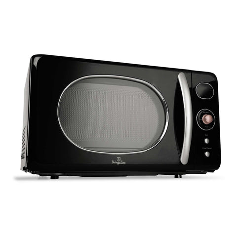 Product image of Digital microwave oven 20L. Part of the Black Rose Collection . Features: • Input power: 1200W/ 2450 MHz • Output power: 800W • Capacity: 20L • Glass plate: Ø24,5 cm • Size: 26,2*45,2*38,6 cm • Color: black- rose gold. (Studio view). Official Berlinger Haus product, boosted by Promintra sl.