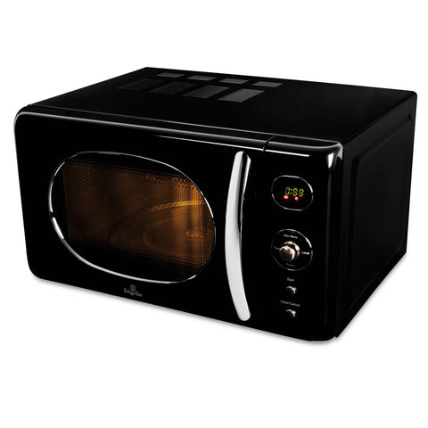 Product image of Digital microwave oven 20L. Part of the Black Rose Collection . Features: • Input power: 1200W/ 2450 MHz • Output power: 800W • Capacity: 20L • Glass plate: Ø24,5 cm • Size: 26,2*45,2*38,6 cm • Color: black- rose gold. (Studio view). Official Berlinger Haus product, boosted by Promintra sl.