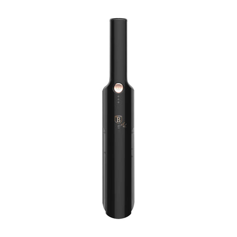 Product image of Cordless handy vacuum cleaner. Part of the Black Rose Collection . Features: • Vacuum: 2,5 Kpa • Dust capacity: 0,2L • Accessories: • Crevice tool • Dusting brush • Color: black- rose gold. (Studio view). Official Berlinger Haus product, boosted by Promintra sl.