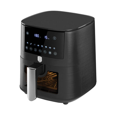 Product image of Air fryer 5L visible window. Part of the Anthracite Collection . Features: • Power: 220-240V ~ 1400W • Temperature control: 40-200℃ • Include: • XL SIZE: food basket with non-stick coating 5L • DIGITAL • Color: matt anthra.... (Studio view). Official Berlinger Haus product, boosted by Promintra sl.
