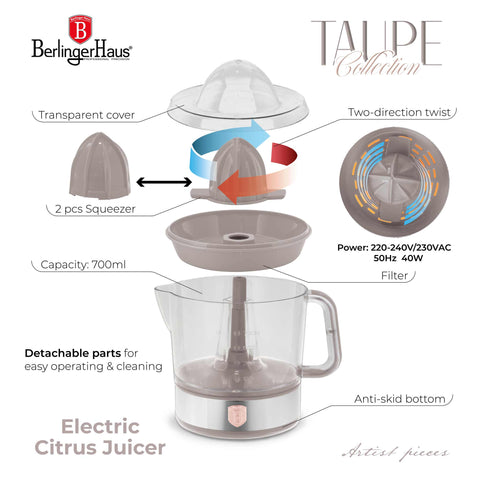 BH/9719, Exprimidor eléctrico de cítricos, color topo mate, exprimidor de cítricos, eléctrico, exprimidor de zumo de naranja, exprimidor de limón, electrodomésticos de cocina, exprimidor